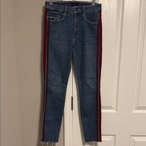MOTHER Denim The Looker Ankle Fray Burgundy Stripe Skinny Jeans Size 26